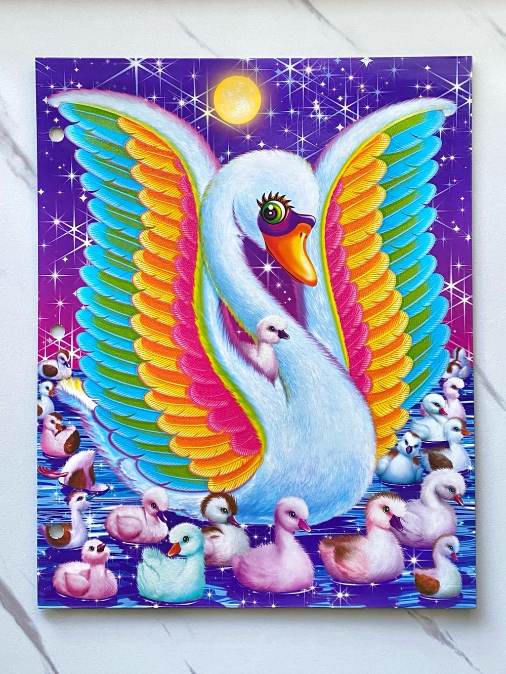 Lisa Frank Blanca swan glitter folder